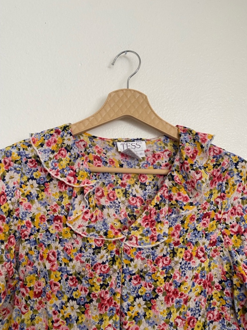 TESS Paris-Milano Floral Print Top Silk Ruffle Trim Sleeve Size Small - Picture 4 of 7